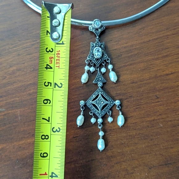 Antique Edwardian Sterling Silver and Marcasite Lavaliere And CHOKER - Picture 6 of 10